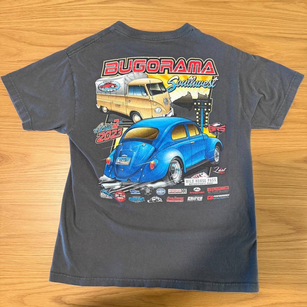 Bugorama Southwest 2023 VW Car Show Graphic T-Shirt Gray Mens L Large Used